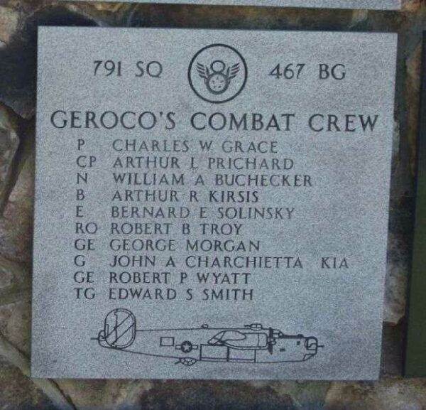 “GEROCO’S COMBAT CREW” B-24 WAR MEMORIAL PLAQUE