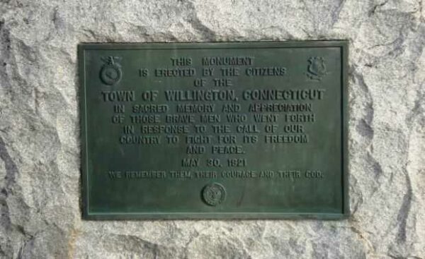 TOWN OF WILLINGTON, CONNECTICUT WORLD WAR I MEMORIAL PLAQUE