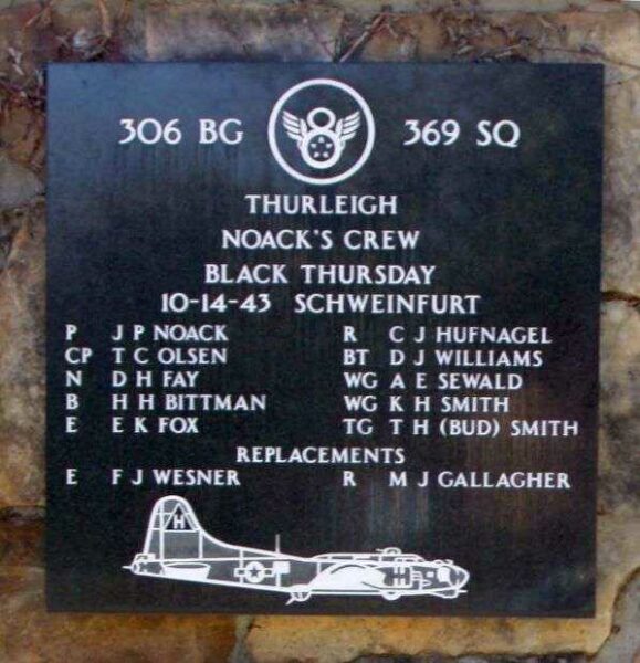 “THURLEIGH NOACK’S CREW” B-17 WAR MEMORIAL PLAQUE