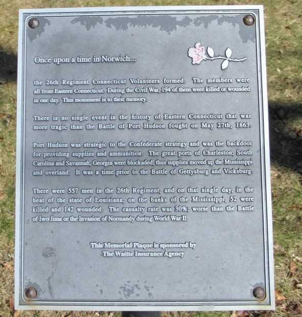 26TH REGIMENT CONNECTICUT VOLUNTEERS WAR MEMORIAL PLAQUE
