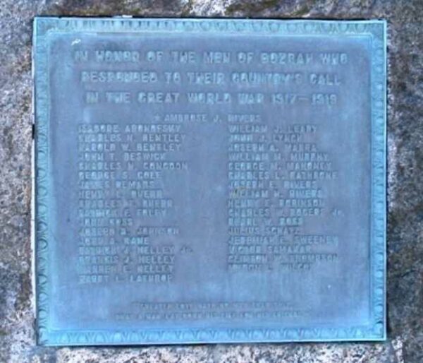 BOZRAH GREAT WORLD WAR MEMORIAL PLAQUE