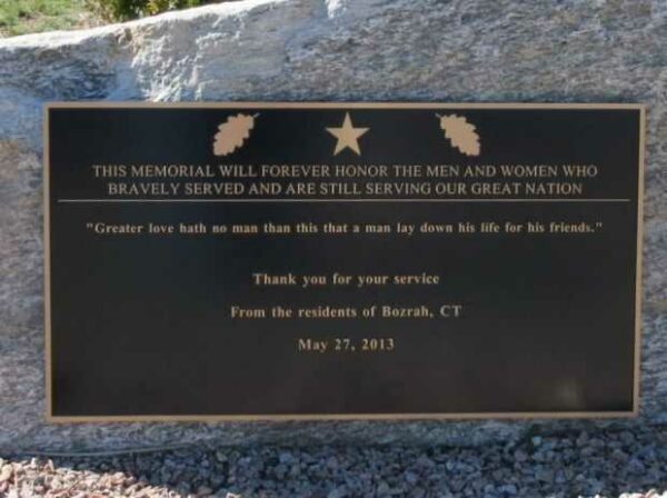 BOZRAH VETERANS MEMORIAL PLAQUE