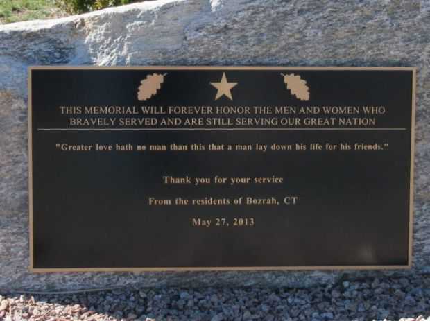 BOZRAH VETERANS MEMORIAL PLAQUE