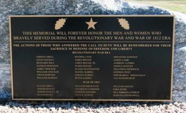 BOZRAH REVOLUTIONARY WAR AND WAR OF 1812 MEMORIAL PLAQUE