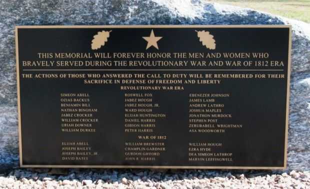 BOZRAH REVOLUTIONARY WAR AND WAR OF 1812 MEMORIAL PLAQUE
