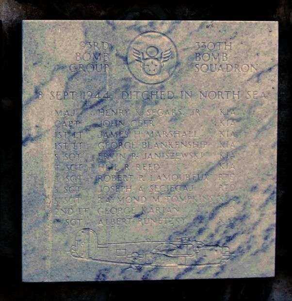 “DITCHED IN THE NORTH SEA” B-24 WAR MEMORIAL PLAQUE