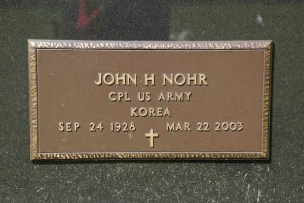 JOHN H NOHR MEMORIAL CEMETERY STONE