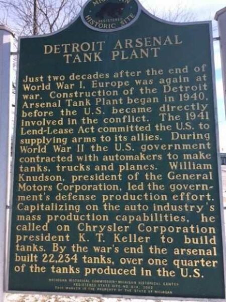 DETROIT ARSENAL TANK PLANT MEMORIAL MARKER BACK