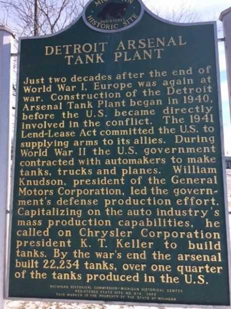DETROIT ARSENAL TANK PLANT MEMORIAL MARKER BACK