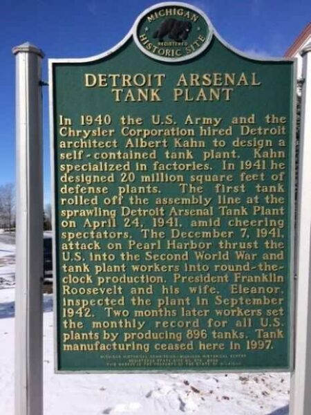 DETROIT ARSENAL TANK PLANT MEMORIAL MARKER FRONT