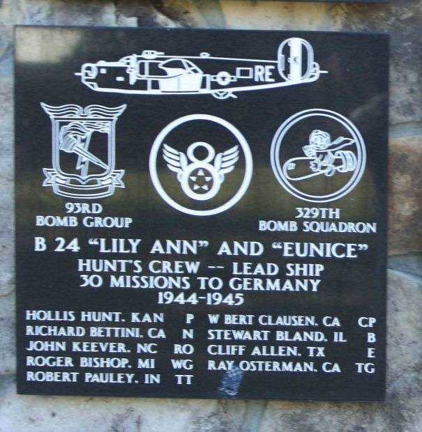 “LILY ANN” AND “EUNICE” B-24 WAR MEMORIAL PLAQUE