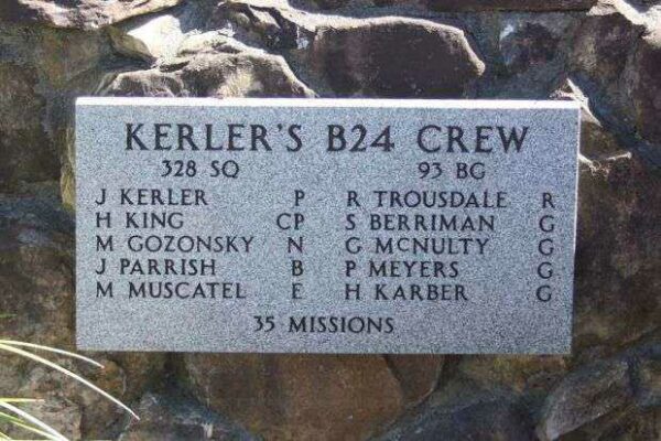 “KERLER’S B-24 CREW” WAR MEMORIAL PLAQUE
