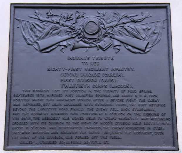 INDIANA’S EIGHTY-FIRST REGIMENT INFANTRY WAR MEMORIAL PLAQUE