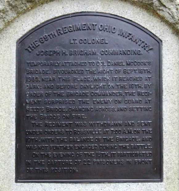 THE 69TH REGIMENT OHIO INFANTRY WAR MEMORIAL PLAQUE B