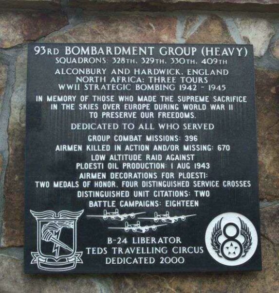 93RD BOMBARDMENT GROUP WAR MEMORIAL PLAQUE