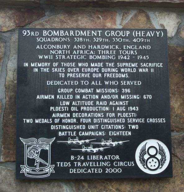 93RD BOMBARDMENT GROUP WAR MEMORIAL PLAQUE