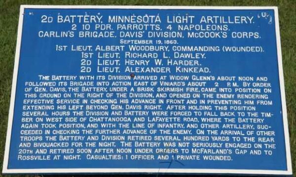 2ND BATTERY, MINNESOTA LIGHT ARTILLERY WAR MEMORIAL PLAQUE