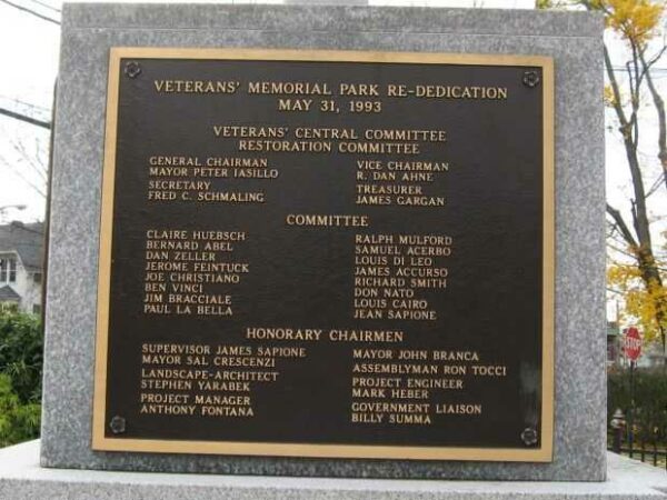 PORT CHESTER VETERANS MEMORIAL PARK PLAQUE