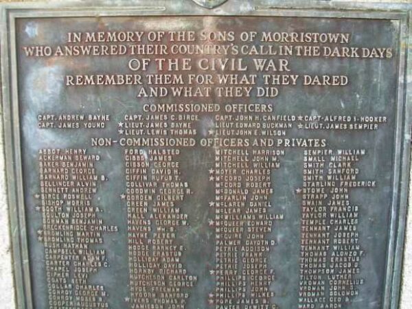 MORRISTOWN CIVIL WAR HONOR ROLL MEMORIAL PLAQUE A