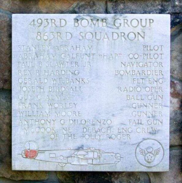 “CREW OF THE JOLLY ROGER” B-24 WAR MEMORIAL PLAQUE