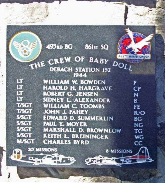 “THE CREW OF BABY DOLL” B-17 AND B-24 WAR MEMORIAL PLAQUE