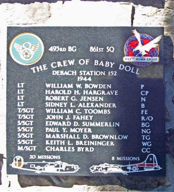 “THE CREW OF BABY DOLL” B-17 AND B-24 WAR MEMORIAL PLAQUE