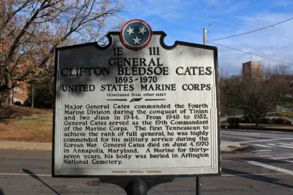 GENERAL CLIFTON BLEDSOE CATES WAR MEMORIAL MARKER BACK