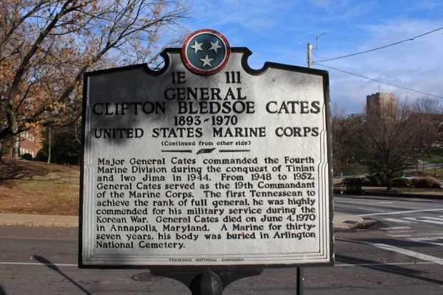GENERAL CLIFTON BLEDSOE CATES WAR MEMORIAL MARKER BACK