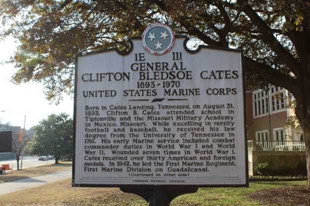 GENERAL CLIFTON BLEDSOE CATES WAR MEMORIAL MARKER FRONT