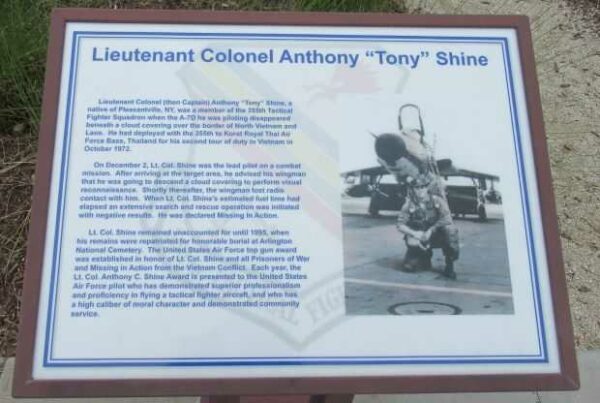 LIEUTENANT COLONEL ANTHONY “TONY” SHINE MEMORIAL PLAQUE