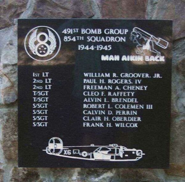 “MAH AIKEN BACK” B-24 WAR MEMORIAL PLAQUE