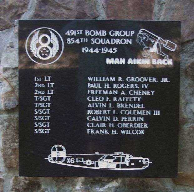 “MAH AIKEN BACK” B-24 WAR MEMORIAL PLAQUE