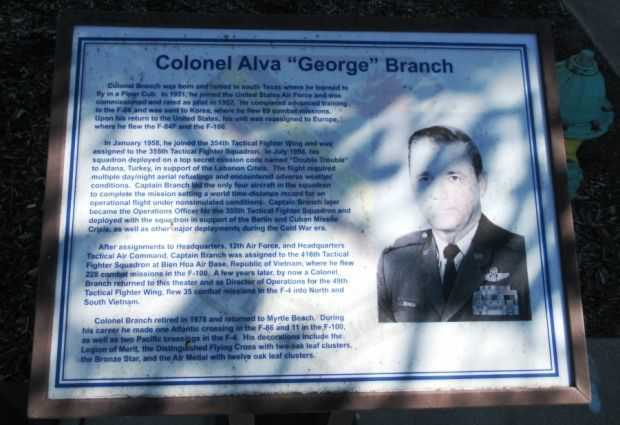 COLONEL ALVA “GEORGE” BRANCH MEMORIAL PLAQUE