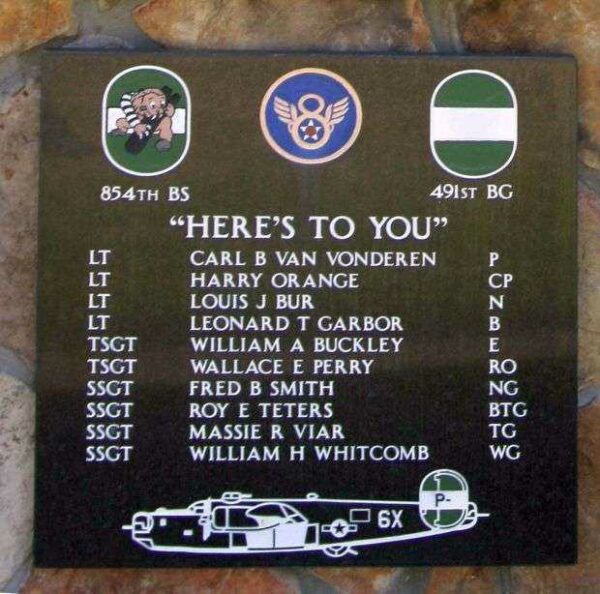 “HERE’S TO YOU” B-24 WAR MEMORIAL PLAQUE