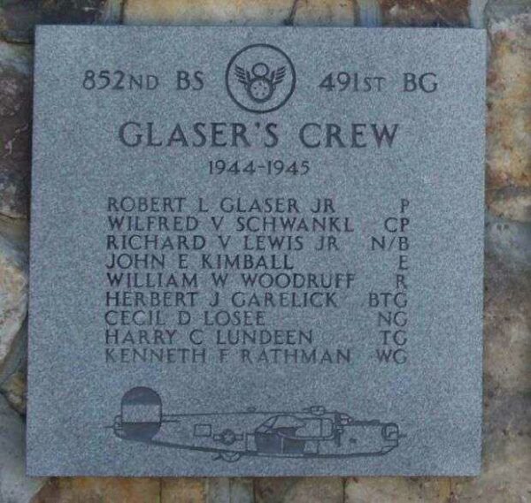 “GLASER’S CREW” B-24 WAR MEMORIAL PLAQUE