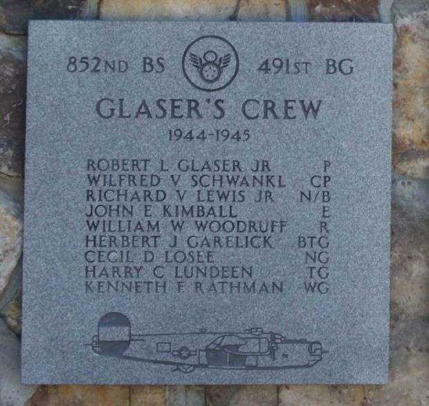 “GLASER’S CREW” B-24 WAR MEMORIAL PLAQUE