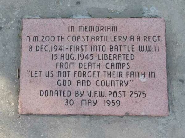 N.M. 200TH COAST ARTILLERY A A REGT. MEMORIAL PLAQUE