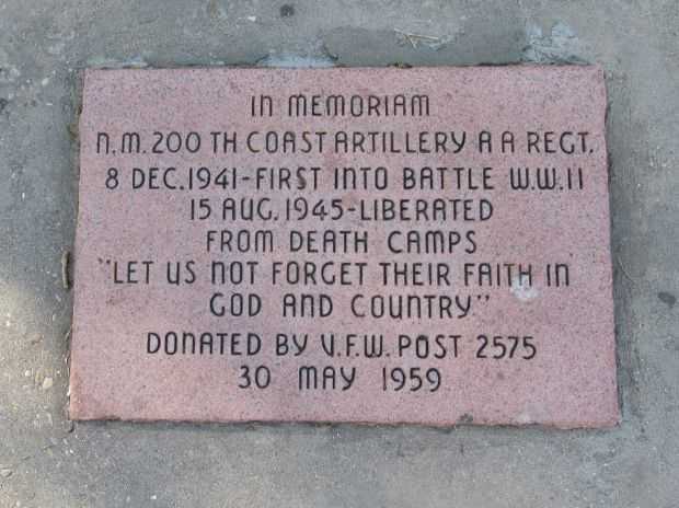 N.M. 200TH COAST ARTILLERY A A REGT. MEMORIAL PLAQUE