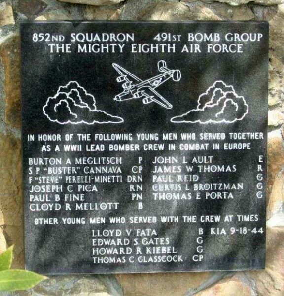 THE MIGHTY EIGHT AIR FORCE B-24 WAR MEMORIAL PLAQUE
