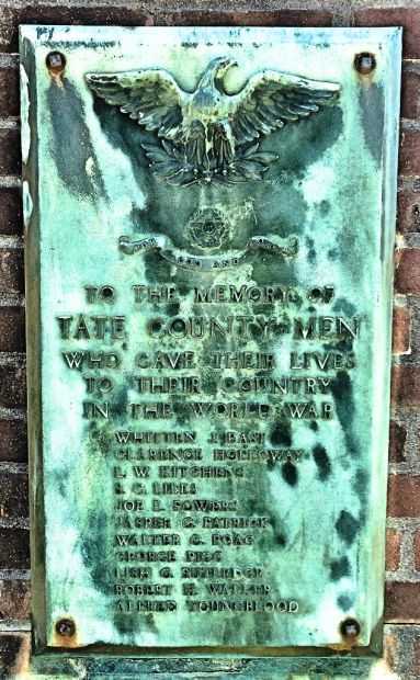 TATE COUNTY WORLD WAR MEMORIAL PLAQUE