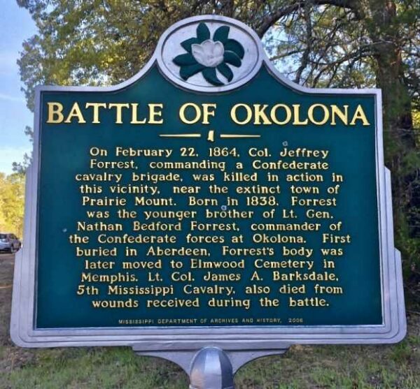BATTLE OF OKOLONA WAR MEMORIAL MARKER