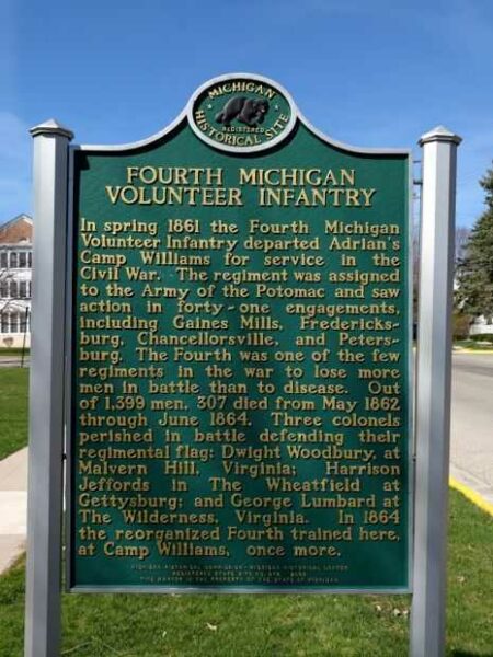 FOURTH MICHIGAN VOLUNTEER INFANTRY WAR MEMORIAL MARKER