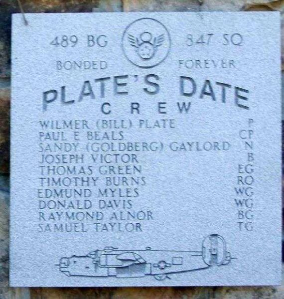“PLATE’S DATE” B-24 WAR MEMORIAL PLAQUE