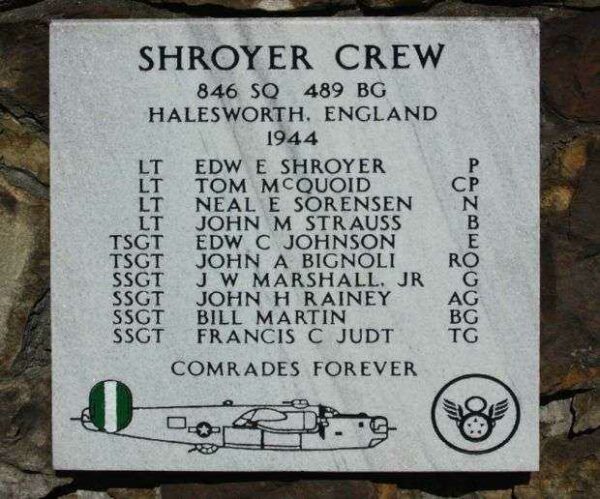 “SHROYER CREW” B-24 WAR MEMORIAL PLAQUE