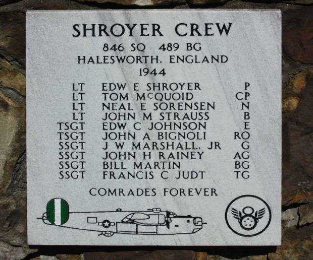 “SHROYER CREW” B-24 WAR MEMORIAL PLAQUE