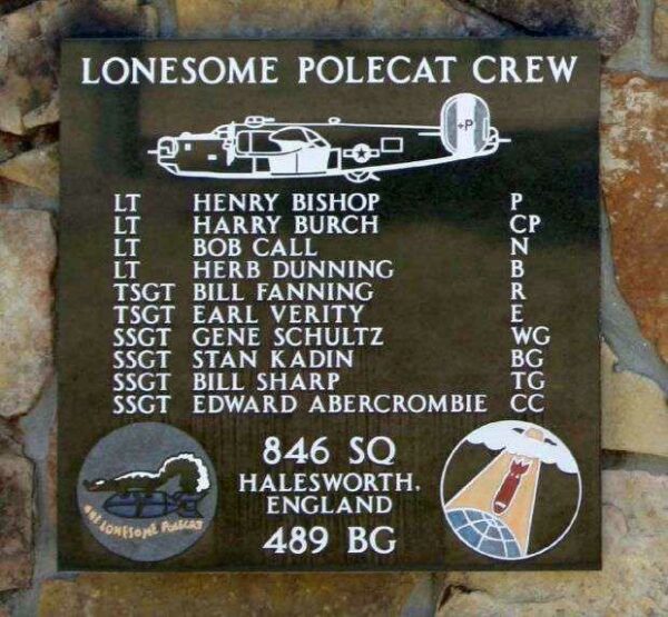 “LONESOME POLECAT CREW” B-24 WAR MEMORIAL PLAQUE