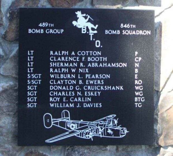 “B.T.O.” B-24 WAR MEMORIAL PLAQUE