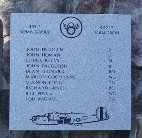 JOHN PREDGEN PILOT B-24 WAR MEMORIAL PLAQUE