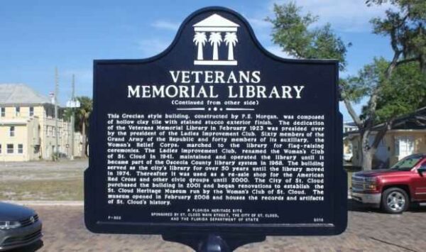 VETERANS MEMORIAL LIBRARY MARKER BACK