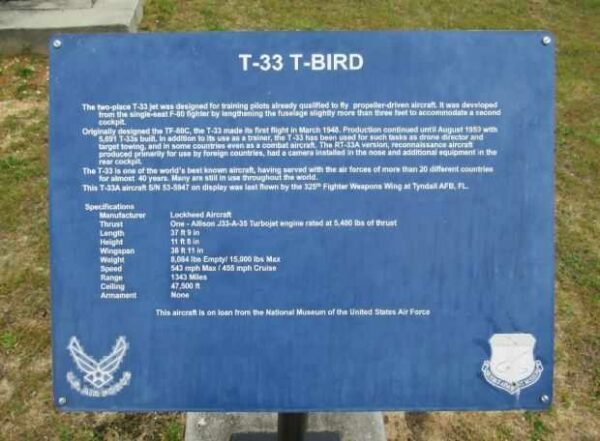 T-33 T-BIRD AIRCRAFT MEMORIAL PLAQUE
